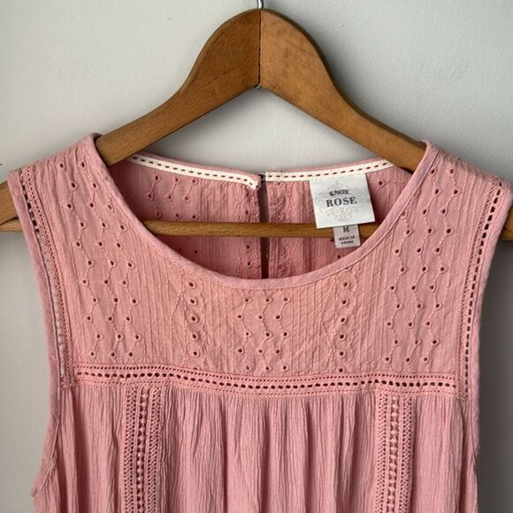 Knox Rose Dusty Rose Pink Lace Feminine Embroidered Swing Dress - Picture 2 of 10